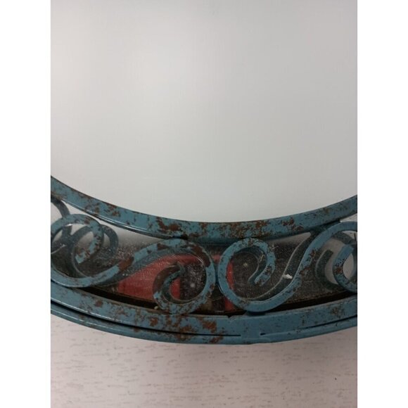 Vintage Blue Cast Iron Ornate Frame Round Accent Wall Mirror Rustic Cottagecore - Picture 2 of 9
